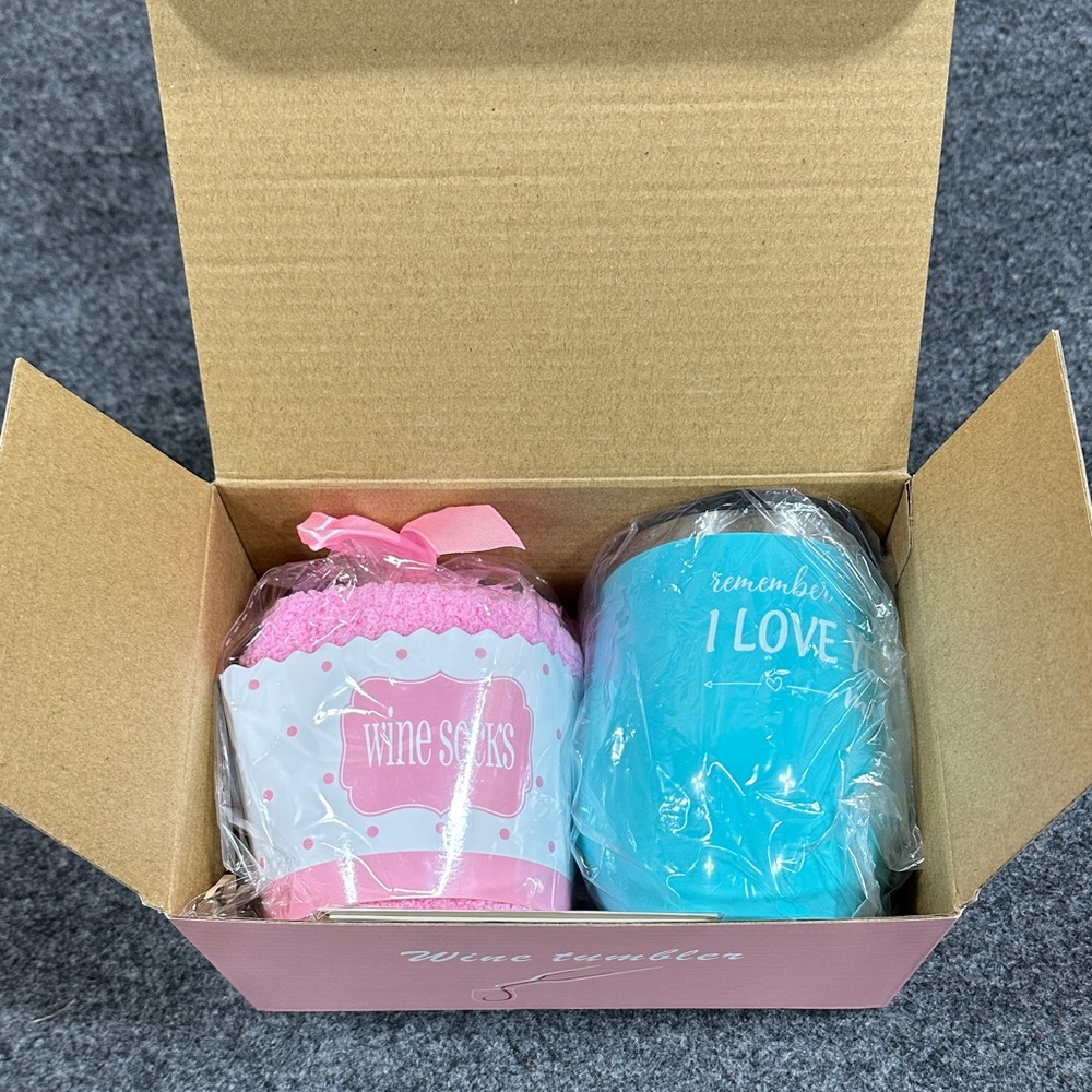 Wine Socks and Tumbler Gift Set - Pink and Blue NEW IN BOX